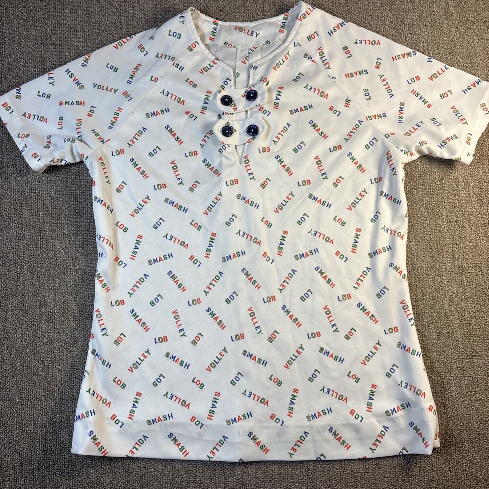 Vintage 80s Volleyball All Over Print Top Novelty Graphic Shirt Retro 17x22 S